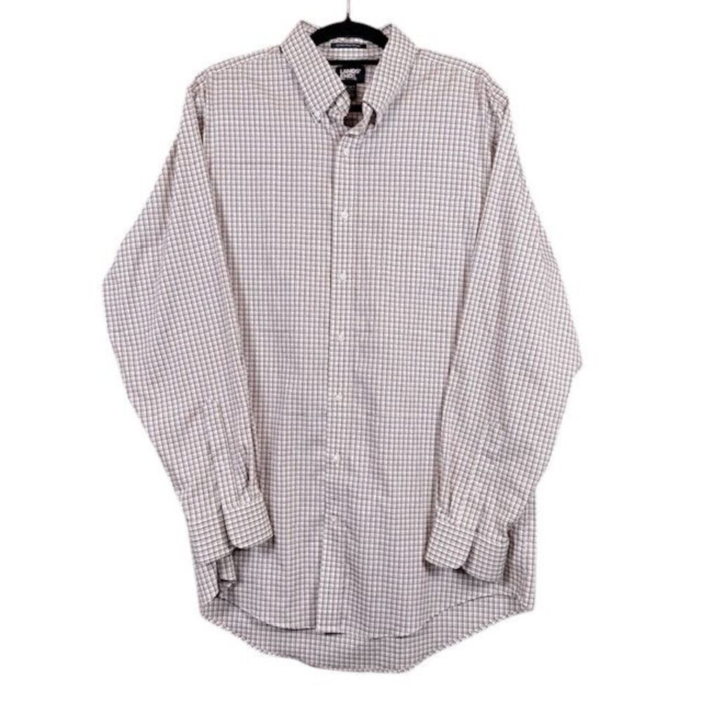Lands' End Men's Button Front Shirt Burgundy Red White Traditional‎ Fit 17-36T